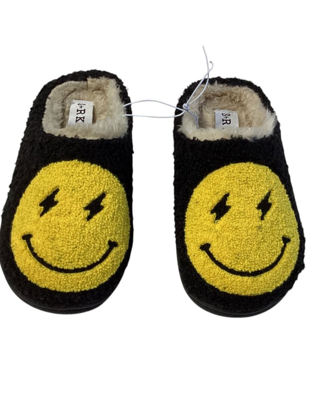 S+R Kids Smiley Face Slippers, Soft Plush Lining, Size 11M